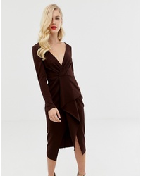 ASOS DESIGN Long Sleeve Textured Wrap Midi Dress