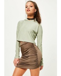 Missguided Petite Brown Ruched Side Slinky Mini Skirt
