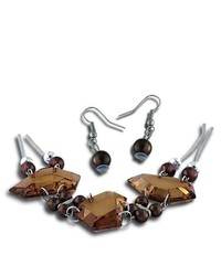 VistaBella Fashion Brown Bead Large Crystal Necklace Earring Set