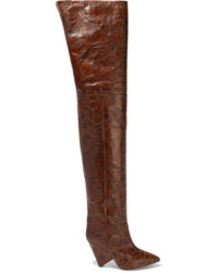 Isabel Marant Lostynn Embossed Leather Over The Knee Boots Brown