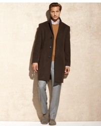 Calvin Klein Coat Brown Texture Plaza Cashmere Blend Overcoat