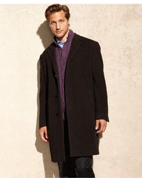 Calvin Klein Plaza Brown Twill Wool Blend Overcoat