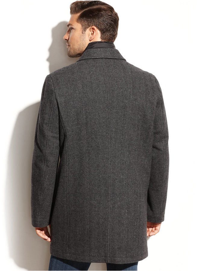 Tommy Hilfiger Wool Blend Quilted Bib Herringbone Overcoat, $325 | Macy ...