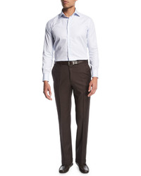 Brioni Sharkskin Flat Front Trousers Brown