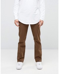 Asos Straight Pants With Button Fly In Dark Brown