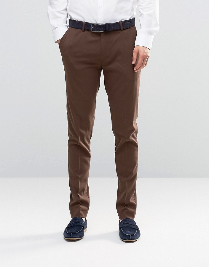 Asos Super Skinny Smart Pants In Dark Brown, $28 | Asos | Lookastic