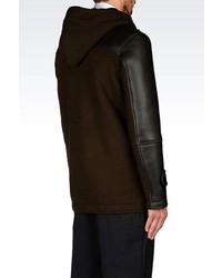 Emporio Armani Hooded Pea Coat In Leather And Knit