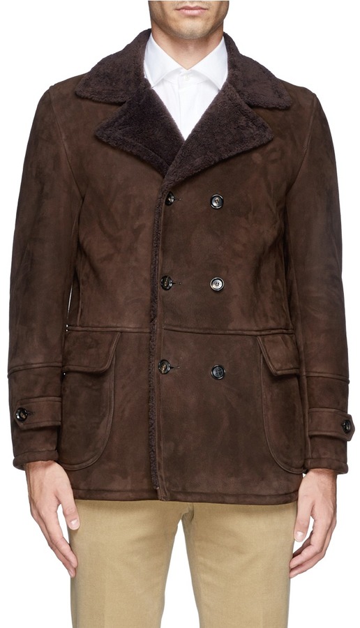 Dark Brown Pea Coat: Isaia Shearling Pea Coat | Where to buy & how to wear