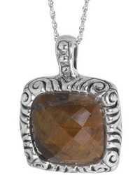 Sterling Silver Square Faceted Tigers Eye Pendant Silverbrown
