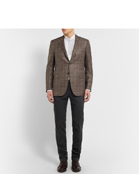 Canali Brown Checked Wool And Silk Blend Blazer