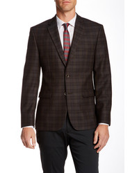 Vince Camuto Dark Brown Sable Light Brown Grey Plaid Two Button Notch Lapel Wool Suit Separates Jacket