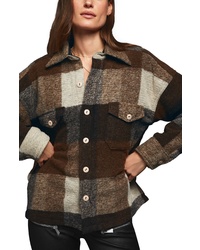 Dark Brown Plaid Flannel Shirt Jacket