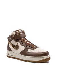 Nike Air Force 1 Mid Brown Plaid Sneakers