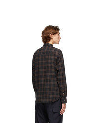 Officine Generale Navy And Brown Ombre Check Shirt