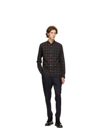 Officine Generale Navy And Brown Ombre Check Shirt