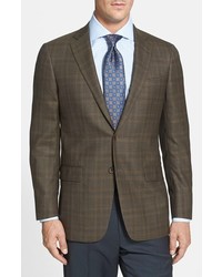 Men's Dark Brown Plaid Wool Blazer, Orange | Men's Fashion