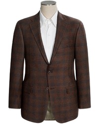 Men's Dark Brown Plaid Wool Blazer, Orange | Men's Fashion
