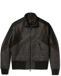 Dark Brown Plaid Wool Bomber Jacket
