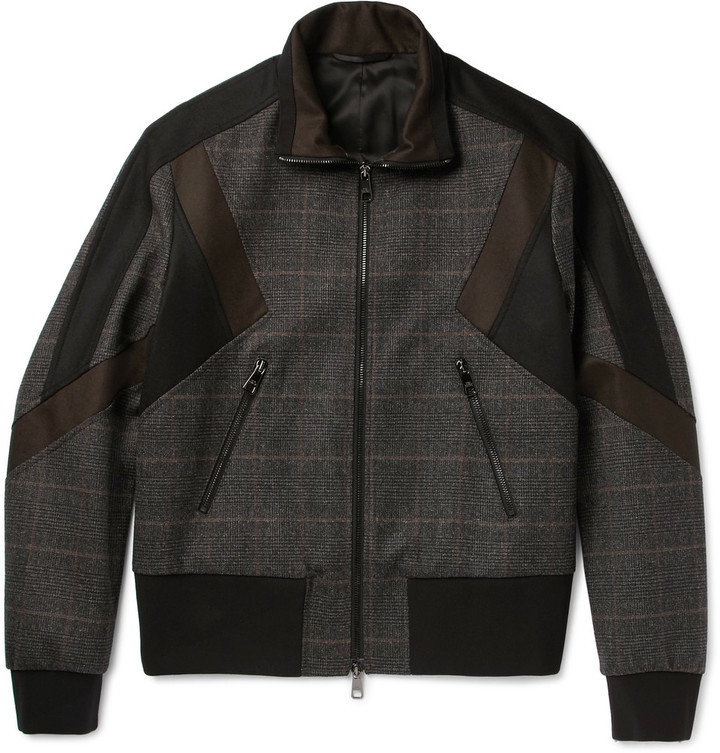 Neil Barrett Panelled Prince Of Wales Checked Wool Blend Bomber