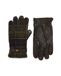 Dark Brown Plaid Wool Gloves