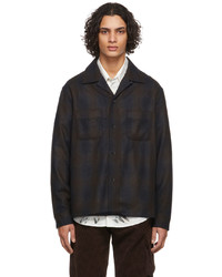 Our Legacy Navy Brown Check Heusen Shirt