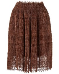 Dark Brown Pleated Lace Skirt