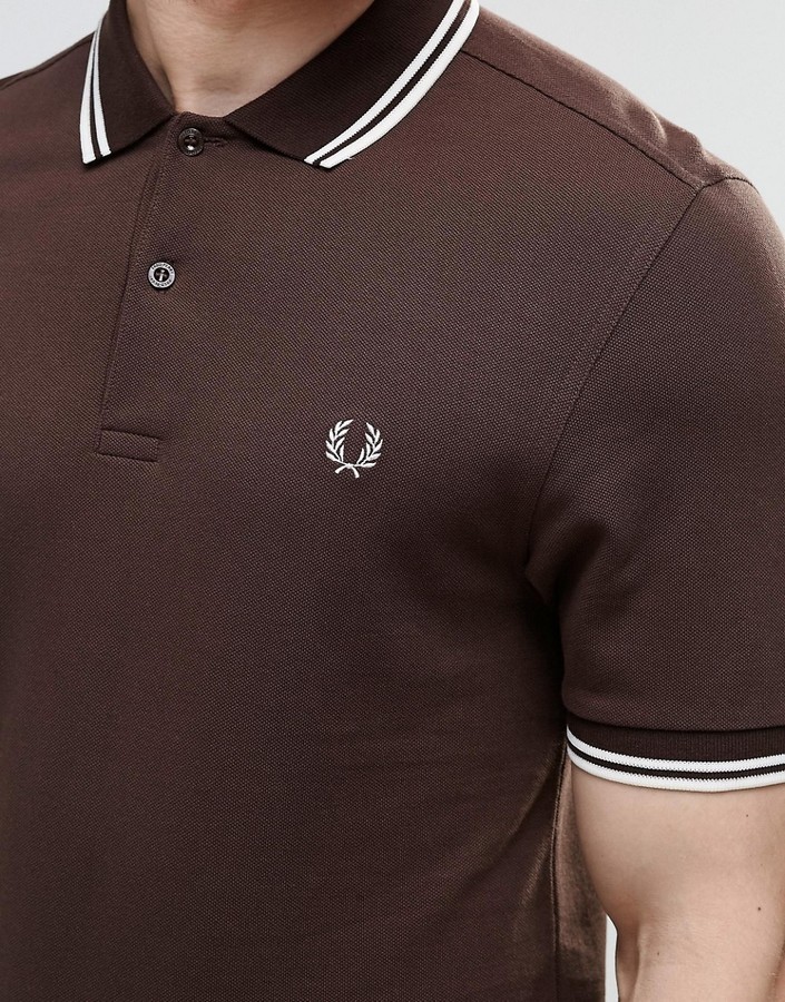 Fred Perry Polo Shirt With Twin Tip Slim Fit In Brown 85 Asos 