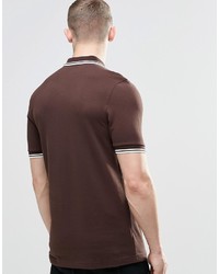 Fred Perry Polo Shirt With Twin Tip Slim Fit In Brown