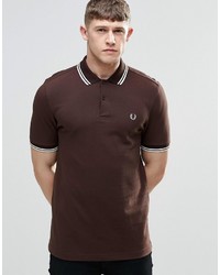 Fred Perry Polo Shirt With Twin Tip Slim Fit In Brown