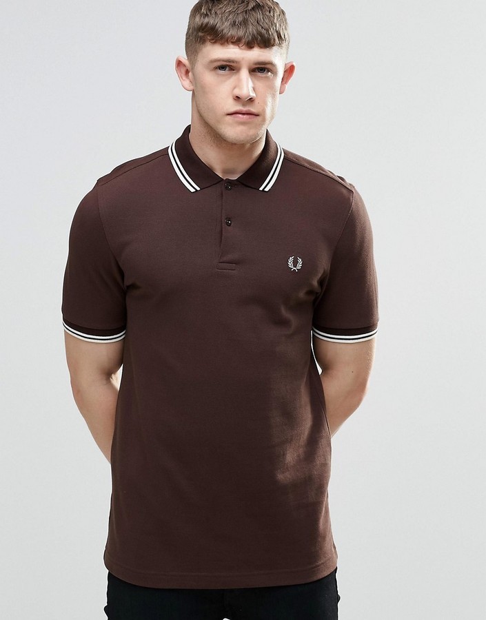 Fred Perry Polo Shirt With Twin Tip Slim Fit In Brown, $85 | Asos | Lookastic
