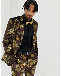 ASOS DESIGN Skinny Suit Jacket In Velvet With Floral