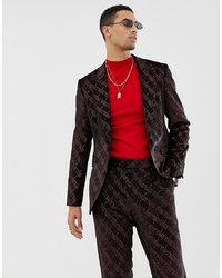 ASOS DESIGN Super Skinny Suit Jacket In Velvet With Red Glitter Design
