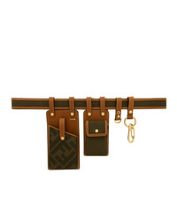 Fendi Brown And Green Canvas Multi Pockets Belt Bag