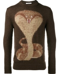 Dark Brown Print Crew-neck Sweater