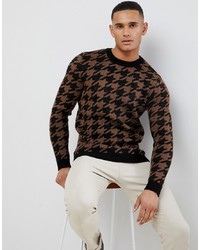 New Look Oversized Jumper In Brown Dogstooth Print