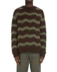 Acne Studios Stripe Fuzzy Sweater In Brownmilitary Green At Nordstrom