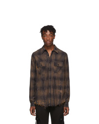 Dark Brown Print Flannel Long Sleeve Shirt