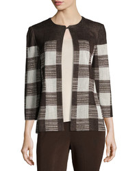 Ming Wang Grid Print Knit Jacket Brown