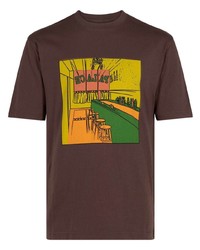 Dark Brown Print Lace Crew-neck T-shirt