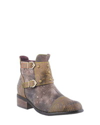 Dark Brown Print Leather Ankle Boots