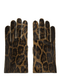 Dark Brown Print Leather Gloves