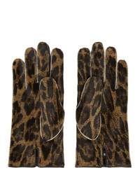 Raf Simons Brown Leather Animal Print Gloves