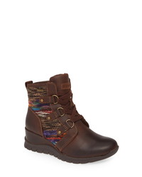 Dark Brown Print Leather Lace-up Flat Boots