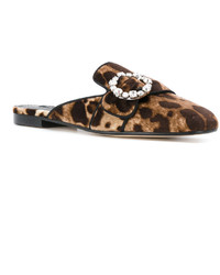 Dolce & Gabbana Leopard Print Mules With Bejewelled Buckle
