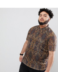 ASOS DESIGN Plus Relaxed Polo With All Over Tapestry Print In Linen Look