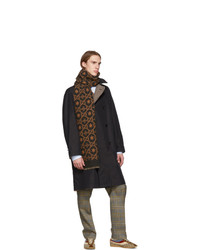 Gucci Brown And Grey Jacquard Bees And Stars Gg Scarf