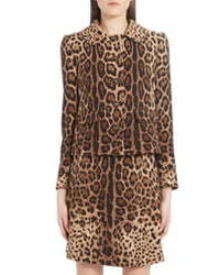 Dolce & Gabbana Leopard Print Logo Button Wool Jacket
