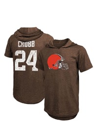 Majestic Threads Fanatics Branded Nick Chubb Brown Cleveland Browns Player Name Number Tri Blend Hoodie T Shirt