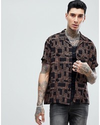 ASOS DESIGN Oversized Viscose Shirt In Geometric Print With Revere Collar
