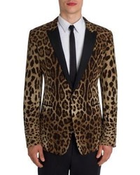 Dolce & Gabbana Leopard Printed Regular Fit Silk Blazer